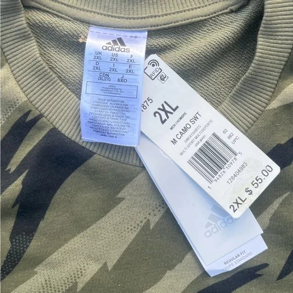 Adidas; NWT; Olive Green Camo: Long Sleeve; Crewneck; Sweatshirt; Men's XXL - Picture 4 of 5